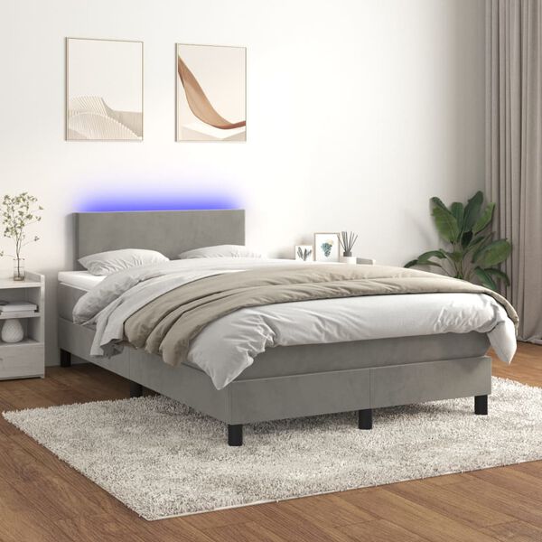 vidaXL Box spring postel s matrac&iacute; a LED světle &scaron;ed&aacute; 120x200 cm samet