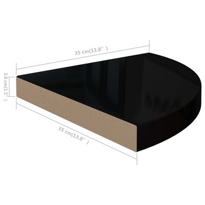 vidaXL Plovoucí rohové police 2 ks černé vysoký lesk 35x35x3,8 cm MDF