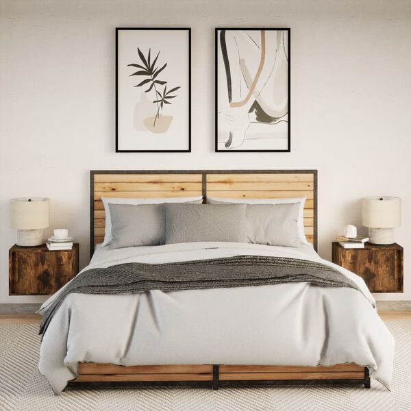 vidaXL Nástěnné noční stolky s LED osvětlením 2 ks kouřový dub