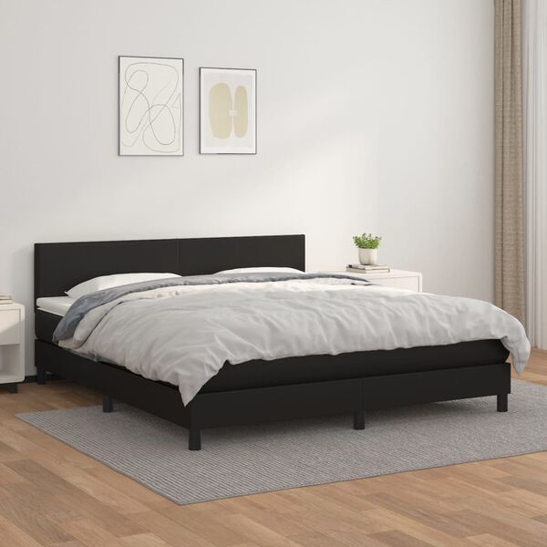vidaXL Box spring postel s matrac&iacute; čern&aacute; 160x200 cm uměl&aacute; kůže