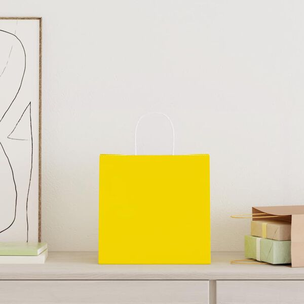 vidaXL Pap&iacute;rov&eacute; ta&scaron;ky 250 ks s uchy Žlut&aacute; 26x17x25 cm