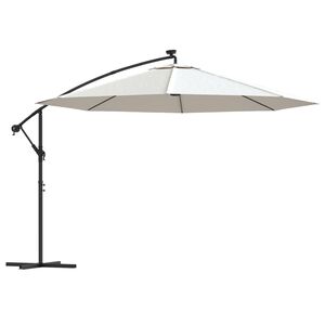 vidaXL Bočn&iacute; zahradn&iacute; slunečn&iacute;k s LED a kovovou tyč&iacute; 350 cm p&iacute;skov&yacute;