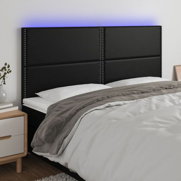 vidaXL Čelo postele s LED čern&eacute; 200x5x118/128 cm uměl&aacute; kůže