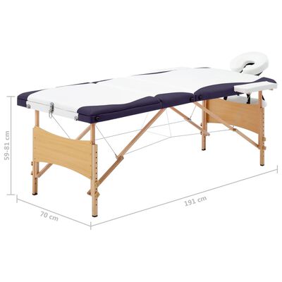 vidaXL Skládací masážní stůl 3 zóny dřevěný bílý a fialový