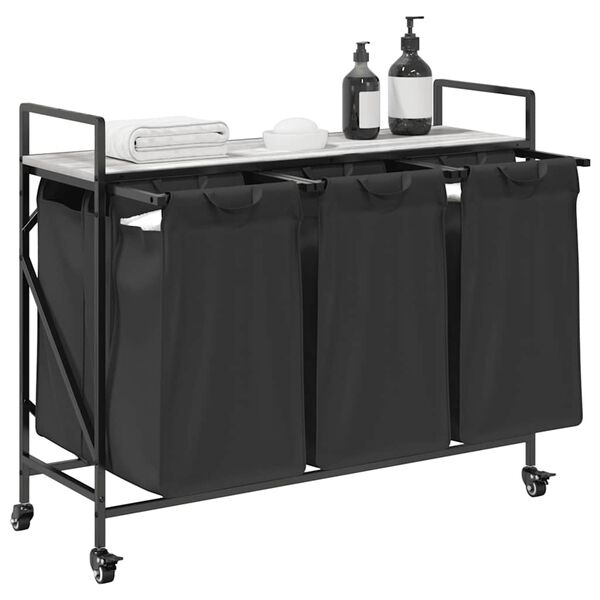 vidaXL Koš na prádlo se 3 přihrádkami a kolečky šedý sonoma