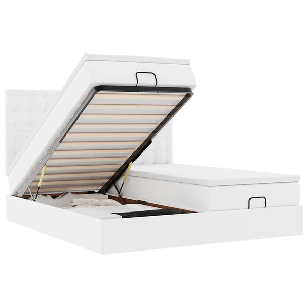 vidaXL Osmansk&yacute; r&aacute;m postele s matracemi b&iacute;l&yacute; 200x200cm uměl&aacute; kůže