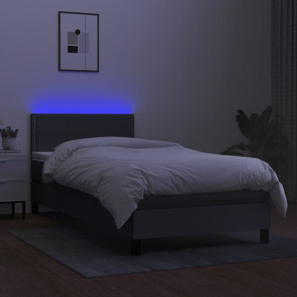 vidaXL Box spring postel s matrací a LED tmavě šedá 100x200 cm textil