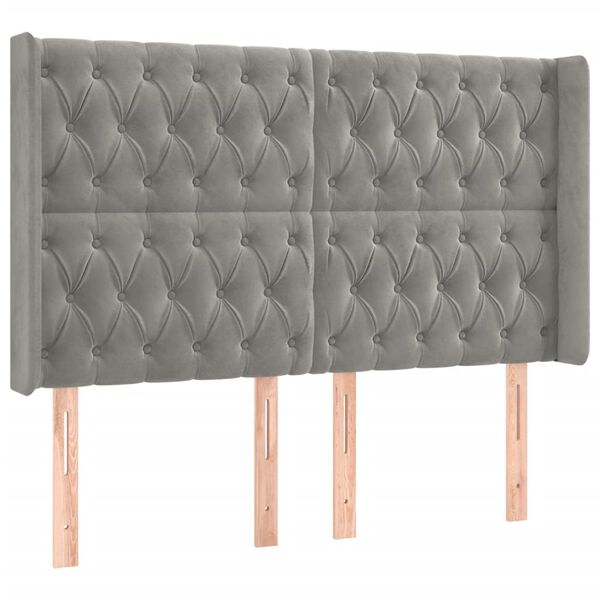 vidaXL Čelo postele s LED světle &scaron;ed&eacute; 163 x 16 x 118/128 cm samet