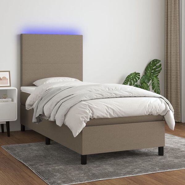 vidaXL Box spring postel s matrac&iacute; a LED taupe 80 x 200 cm textil