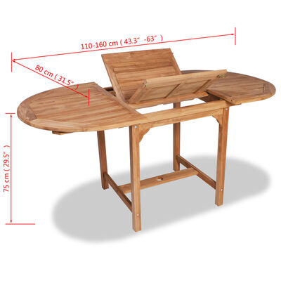vidaXL Zahradní stůl (110–160) x 80 x 75 cm masivní teakové dřevo