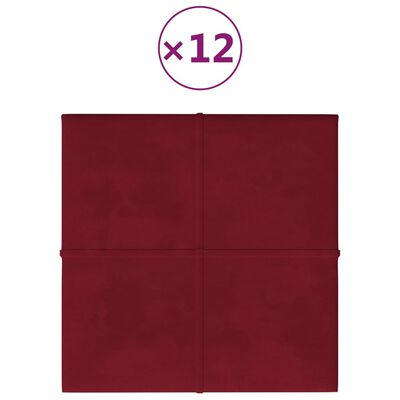 vidaXL Nástěnné panely 12 ks vínové 30 x 30 cm samet 1,08 m²