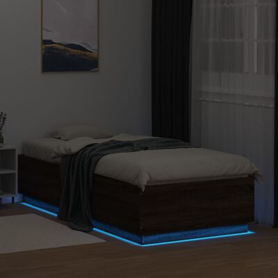 vidaXL Rám postele s LED osvětlením hnědý dub 100 x 200 cm kompozit