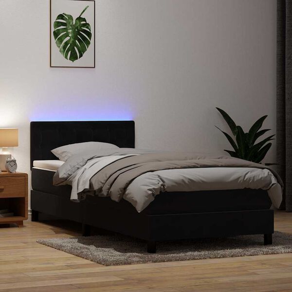 vidaXL Box spring postel s matrac&iacute; a LED čern&aacute; 90x220 cm samet