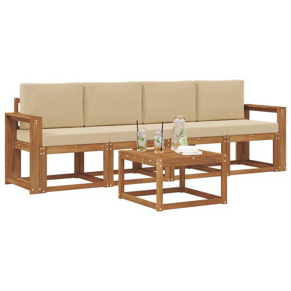 vidaXL Venkovn&iacute; pohovkov&aacute; souprava 5 pcs Přirozen&aacute; a B&eacute;žov&aacute;