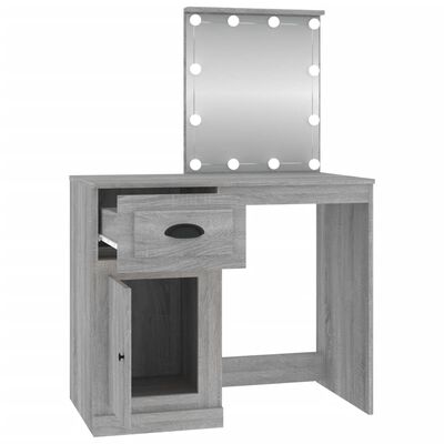 vidaXL Toaletní stolek s LED šedý sonoma 90 x 50 x 132,5 kompozit