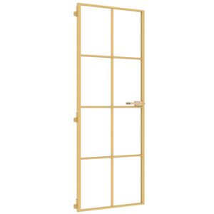 vidaXL Interi&eacute;rov&eacute; dveře &uacute;zk&eacute; zlat&eacute; 76x201,5 cm tvrzen&eacute; sklo a hlin&iacute;k