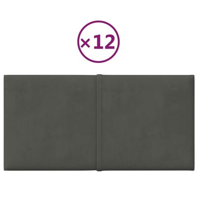 vidaXL Nástěnné panely 12 ks tmavě šedé 30 x 15 cm samet 0,54 m²