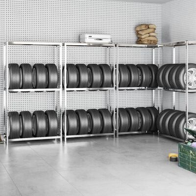 vidaXL 2patrové regály na pneumatiky 4 ks stříbrné 110x40x180 cm ocel