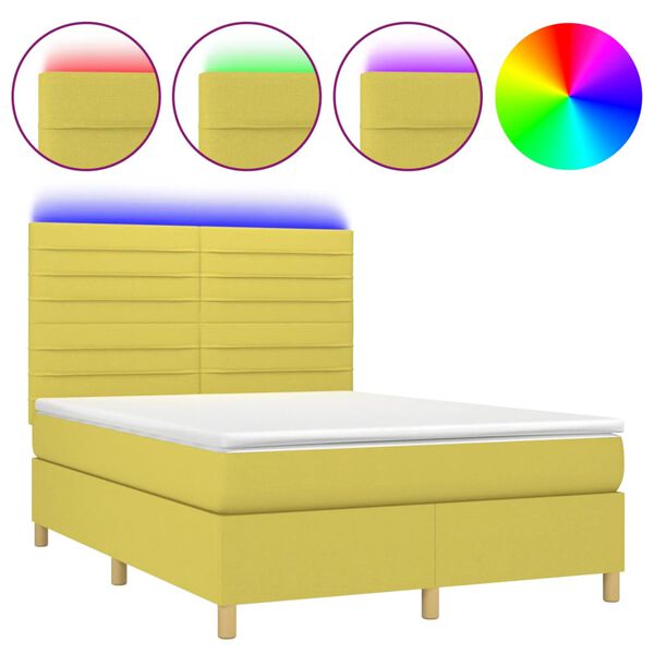 vidaXL Box spring postel s matrac&iacute; a LED zelen&aacute; 140x190 cm textil