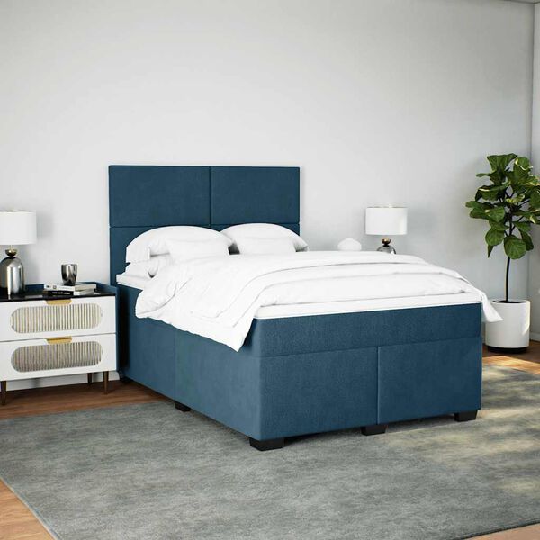 vidaXL Box spring postel s matrac&iacute; modr&aacute; 160 x 200 cm samet