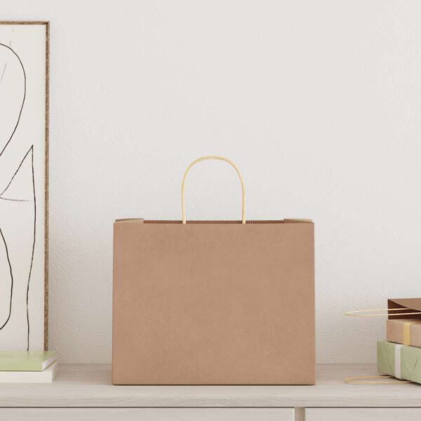 vidaXL Pap&iacute;rov&eacute; s&aacute;čky 250 ks s uchy hněd&eacute; 32x22x24 cm