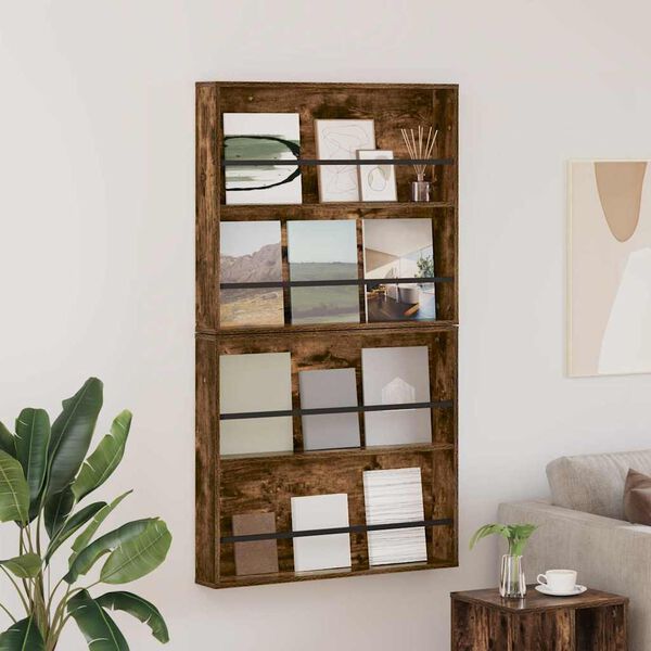 vidaXL Reg&aacute;l na časopisy s polic&iacute; 2 pcs Kouřov&yacute; dub 80 x 12 x 70 cm