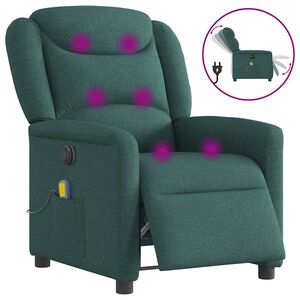 vidaXL Elektrick&eacute; mas&aacute;žn&iacute; polohovac&iacute; křeslo tmavě zelen&eacute; textil