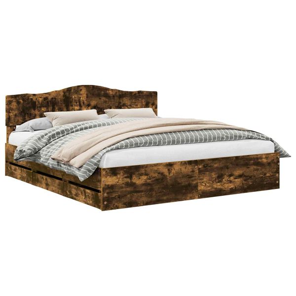 vidaXL R&aacute;m postele s čelo Kouřov&yacute; dub 200 x 200 cm Inžen&yacute;rsk&eacute; dřevo