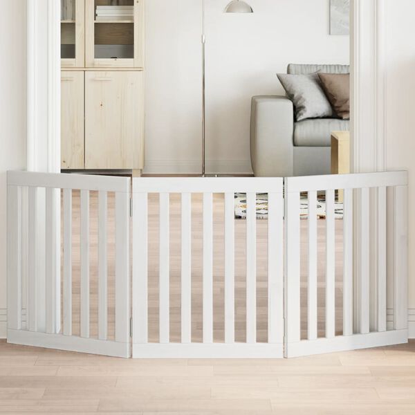 vidaXL Z&aacute;brana pro psy skl&aacute;dac&iacute; 3 panely b&iacute;l&aacute; 150 cm topolov&eacute; dřevo