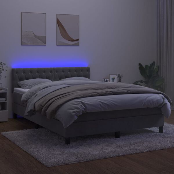 vidaXL Box spring postel s matrac&iacute; a LED světle &scaron;ed&aacute; 140x190 cm samet