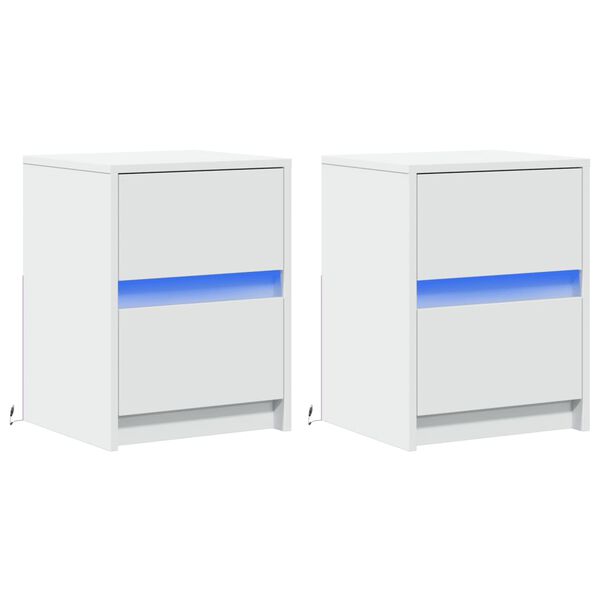 vidaXL Nočn&iacute; stolky s LED osvětlen&iacute;m 2 ks b&iacute;l&eacute; kompozitn&iacute; dřevo