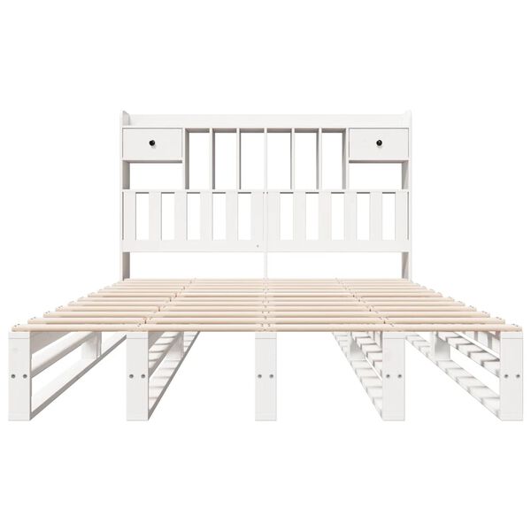 vidaXL Postel s knihovnou bez matrace b&iacute;l&aacute; 150x200 cm masivn&iacute; borovice