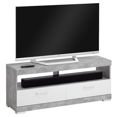 FMD TV/Hi-Fi stolek betonově šedý a leskle bílý