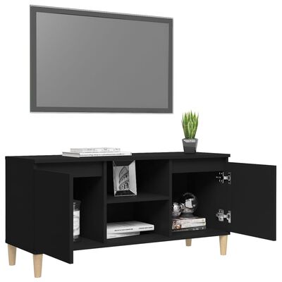 vidaXL TV skříňka s nohami z masivního dřeva černá 103,5 x 35 x 50 cm