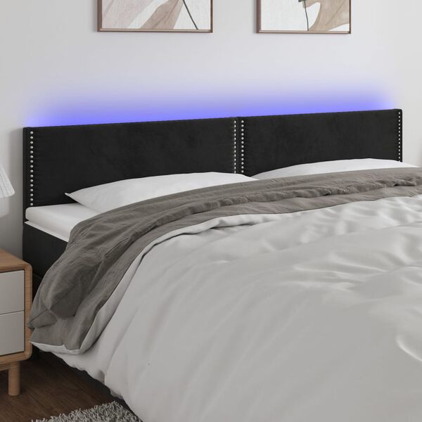 vidaXL Čelo postele s LED čern&eacute; 180x5x78/88 cm samet