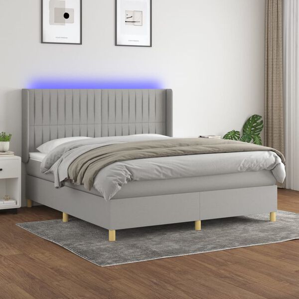 vidaXL Box spring postel s matrac&iacute; a LED světle &scaron;ed&aacute; 160x200 cm textil