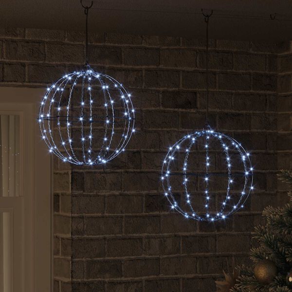 vidaXL Koule 2 pcs Studen&aacute; b&iacute;l&aacute; 31,5 x 31,5 x 32 cm kov