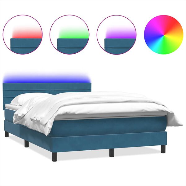 vidaXL Box spring postel s matrac&iacute; a LED tmavě modr&aacute; 140x210 cm samet
