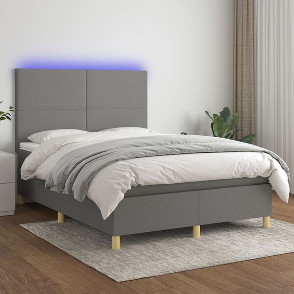 vidaXL Box spring postel s matrac&iacute; a LED tmavě &scaron;ed&aacute; 140x200 cm textil
