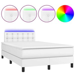 vidaXL Box spring postel s matrac&iacute; a LED b&iacute;l&aacute; 120 x 190 cm uměl&aacute; kůže