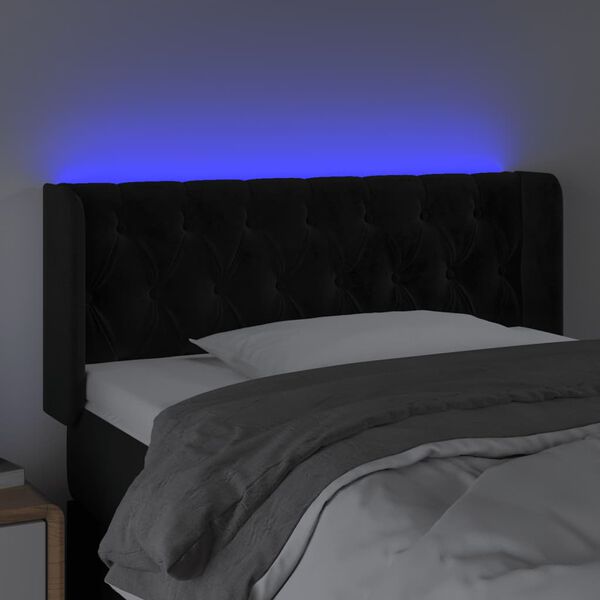 vidaXL Čelo postele s LED čern&eacute; 103 x 16 x 78/88 cm samet