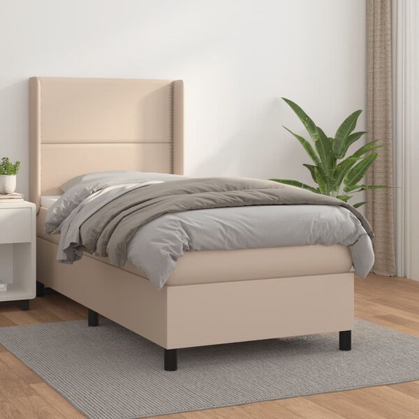 vidaXL Box spring postel s matrac&iacute; cappuccino 90x200 cm uměl&aacute; kůže