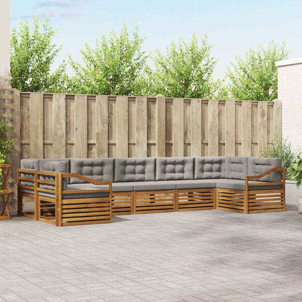 vidaXL Sedac&iacute; soupravy s pol&scaron;t&aacute;řem 7 pcs Př&iacute;rodn&iacute; a světle &scaron;ed&aacute;