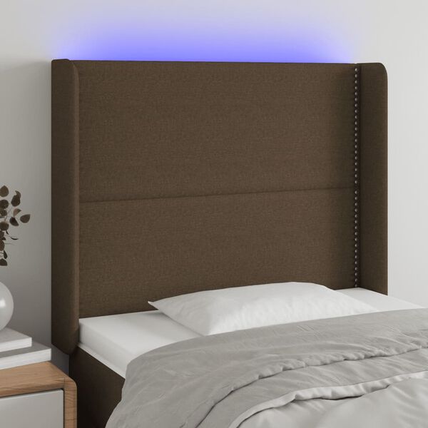 vidaXL Čelo postele s LED tmavě hněd&eacute; 83 x 16 x 118/128 cm textil