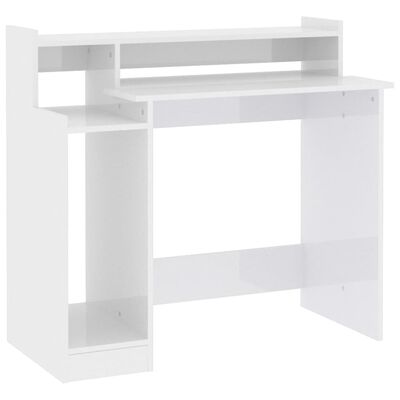 vidaXL Psací stůl s LED lesklý bílý 97 x 45 x 90 cm kompozitní dřevo
