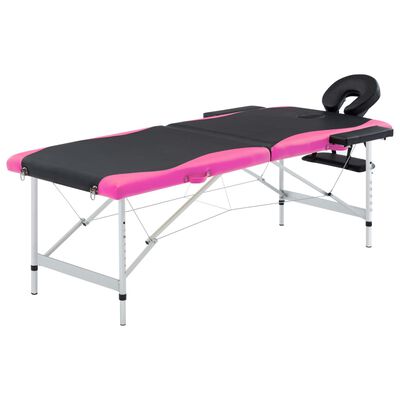 vidaXL Skládací masážní stůl se 2 zónami hliník černý a růžový