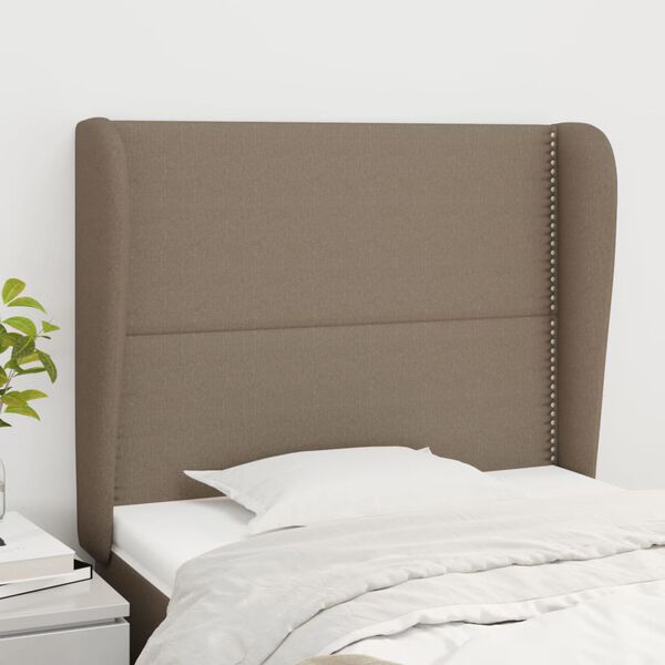 vidaXL Čelo postele typu u&scaron;&aacute;k taupe 83 x 23 x 118/128 cm textil