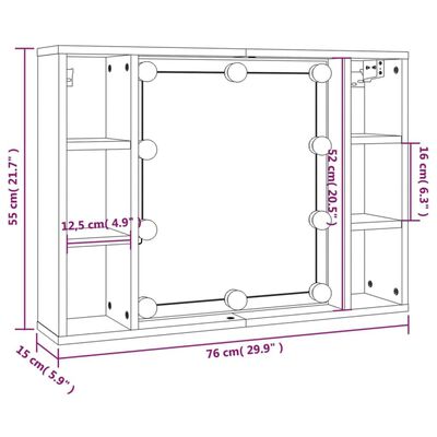 vidaXL Zrcadlová skříňka s LED kouřový dub 76 x 15 x 55 cm