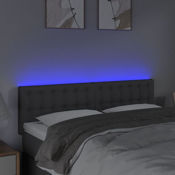 vidaXL Čelo postele s LED tmavě &scaron;ed&eacute; 144x5x78/88 cm textil