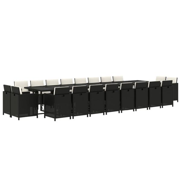 vidaXL 21d&iacute;ln&yacute; zahradn&iacute; j&iacute;deln&iacute; set s podu&scaron;kami čern&yacute; polyratan